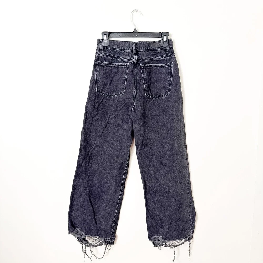 DL1961 Hepburn Wide Leg High Rise Jeans Jet Black Size 26 Anthropologie Distress